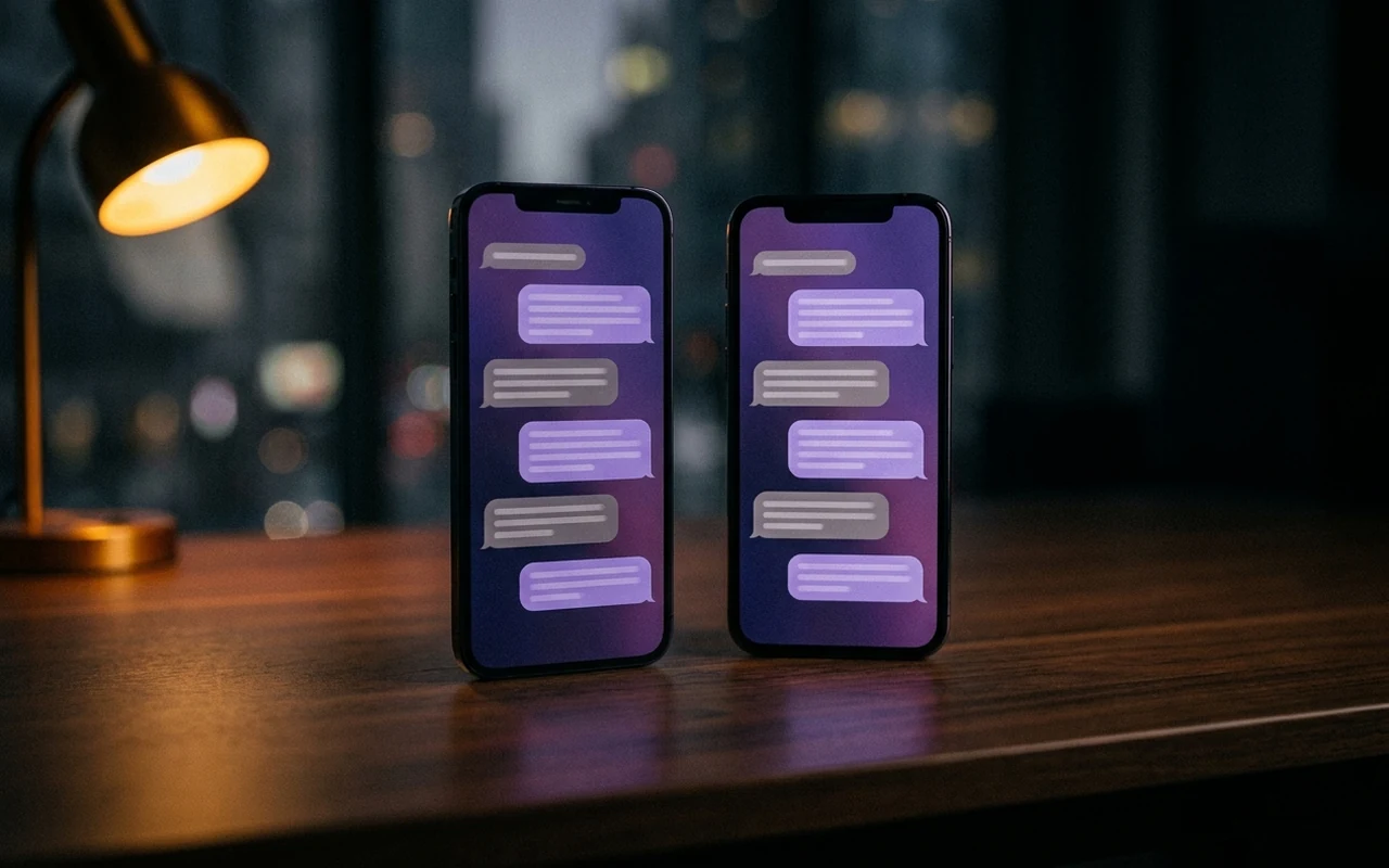 Telas de celular com conversas de grupo em layout de demonstracao
